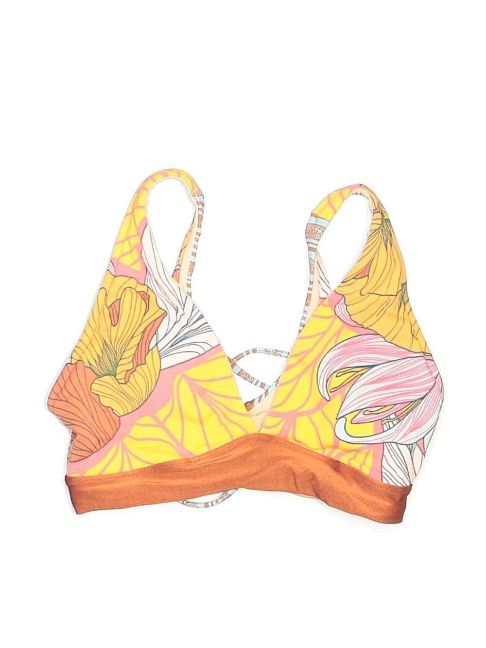 Maaji Yellow Orange Tropical Print Reversible Bikini Top Size M